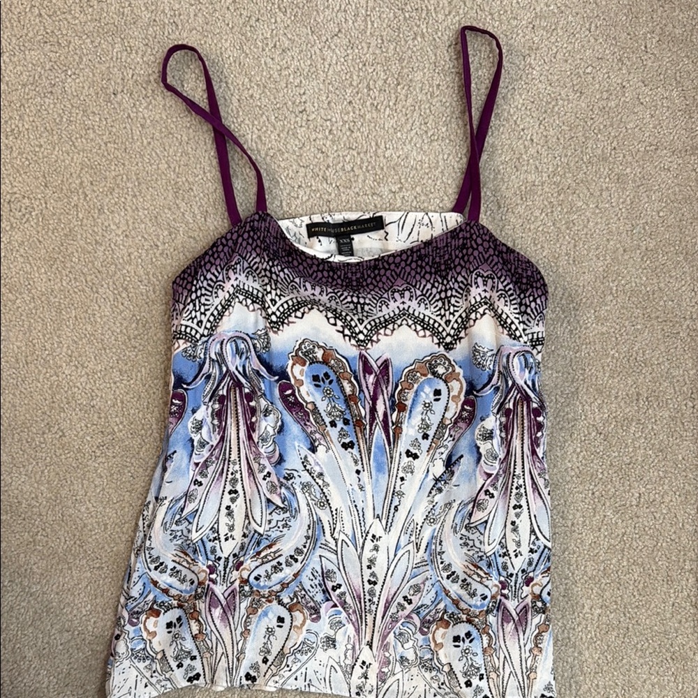 White and Blue Graphic Fitted Camisole